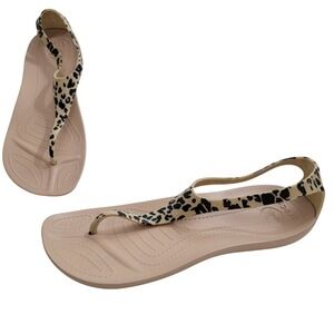 Crocs Serena Sexi Flip Flop Thong Strappy‎ Sandals Size 9 Cheetah Animal Print